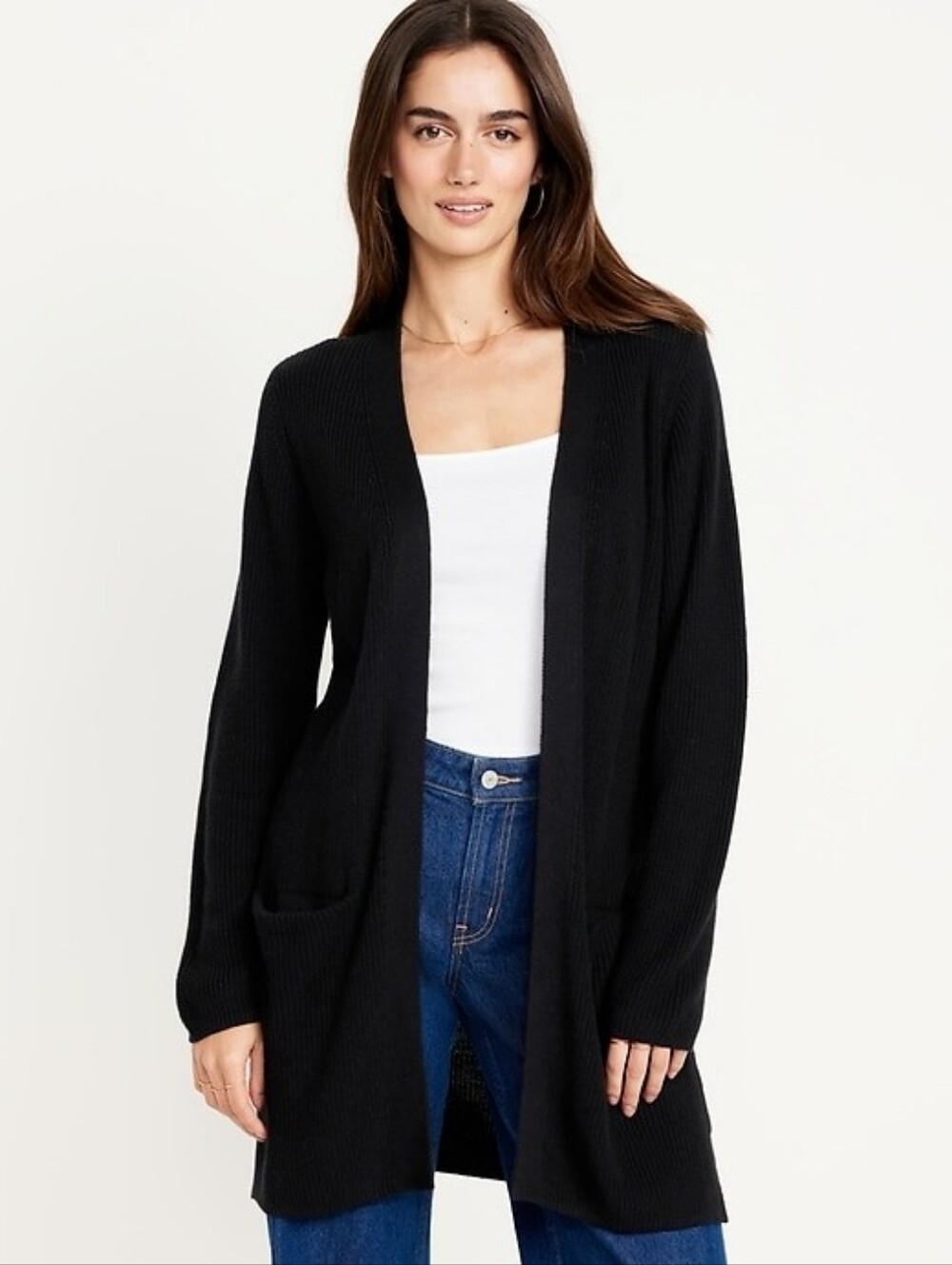 Old Navy Black Long Rib Knit Open Cardigan